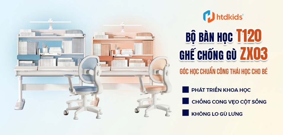 Bộ Bàn Học T120 & Ghế Chống Gù ZX03 – Góc Học Chuẩn Công Thái Học Cho Bé