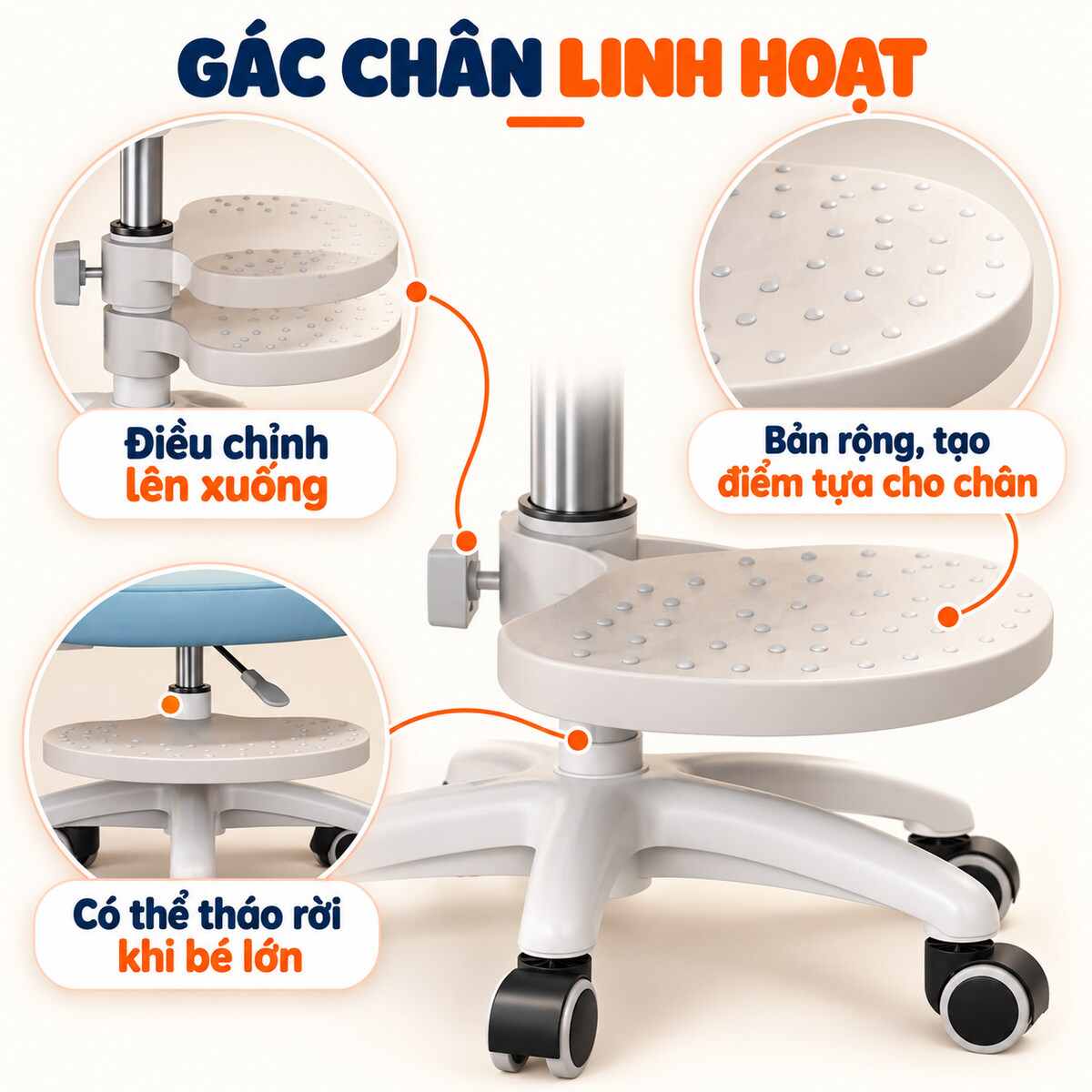 Gác chân ghế học sinh HTDKids NTL10 điều chỉnh linh hoạt