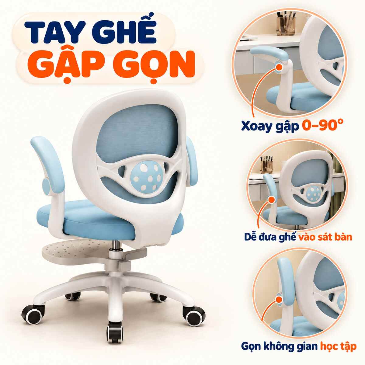 Tay ghế HTDKids NTL10 gập mở 90 độ tiện lợi