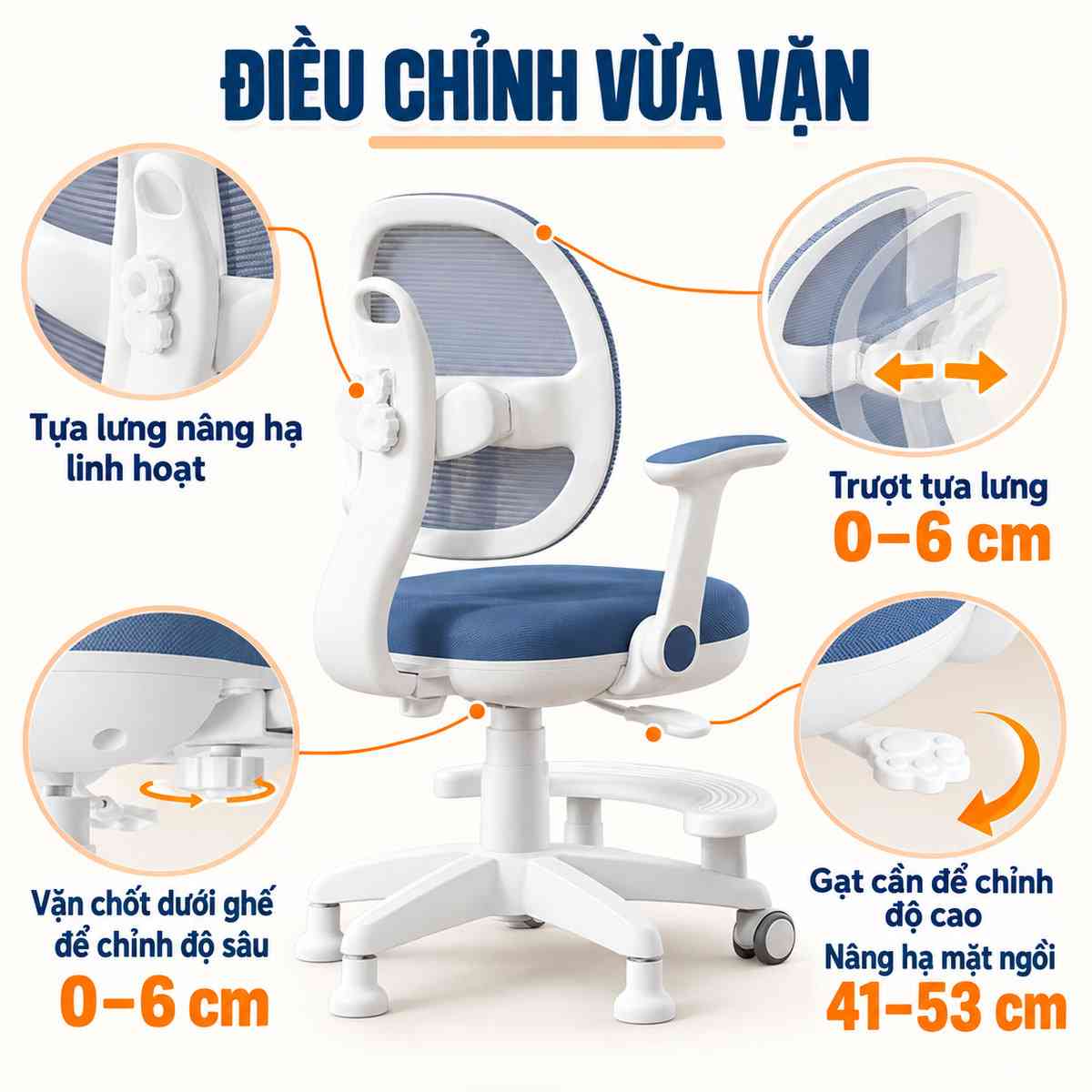 Ghế học sinh chống gù HTDKids ZX03 điều chỉnh chiều cao linh hoạt
