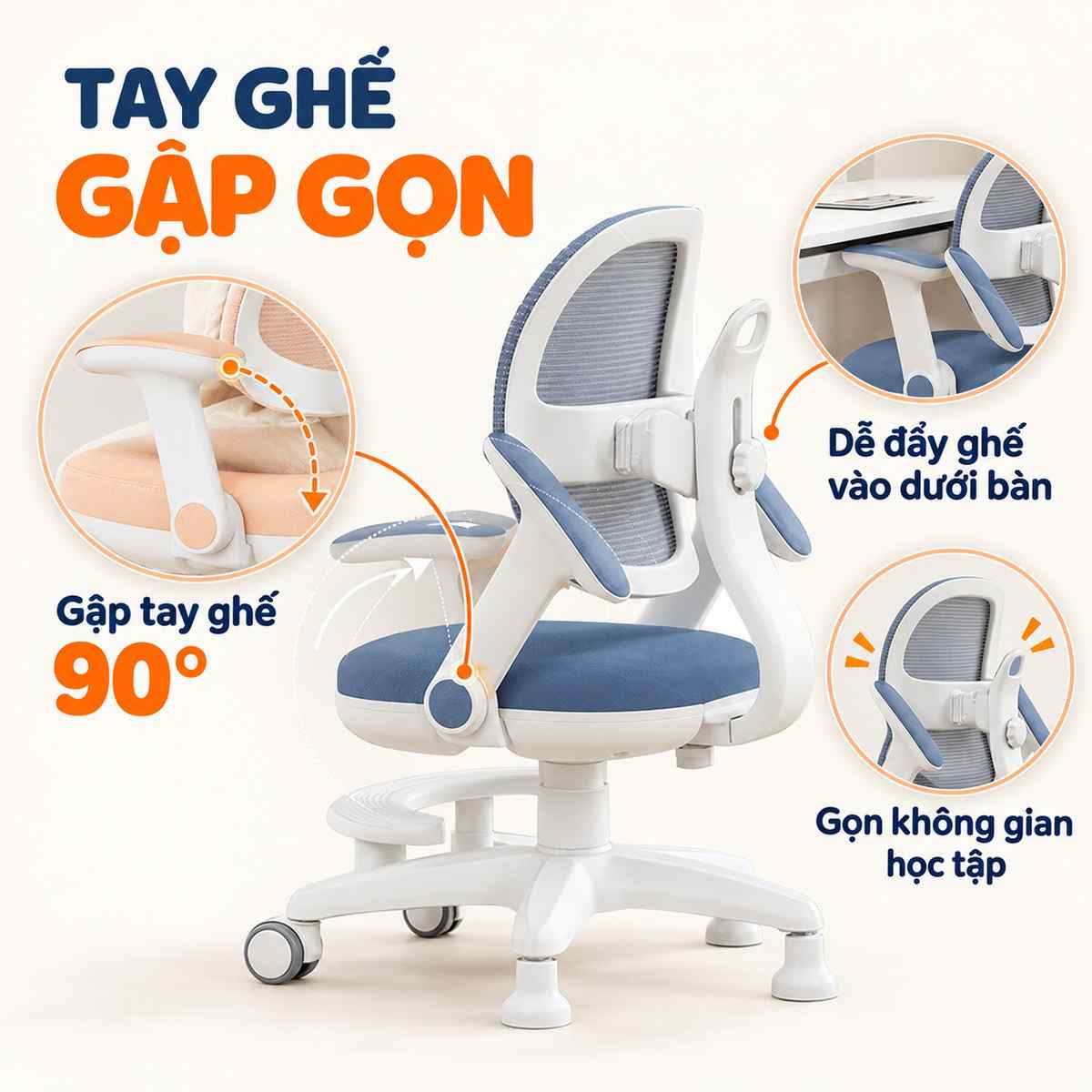 Tay ghế học sinh HTDKids ZX03 có thể gập gọn tiện lợi